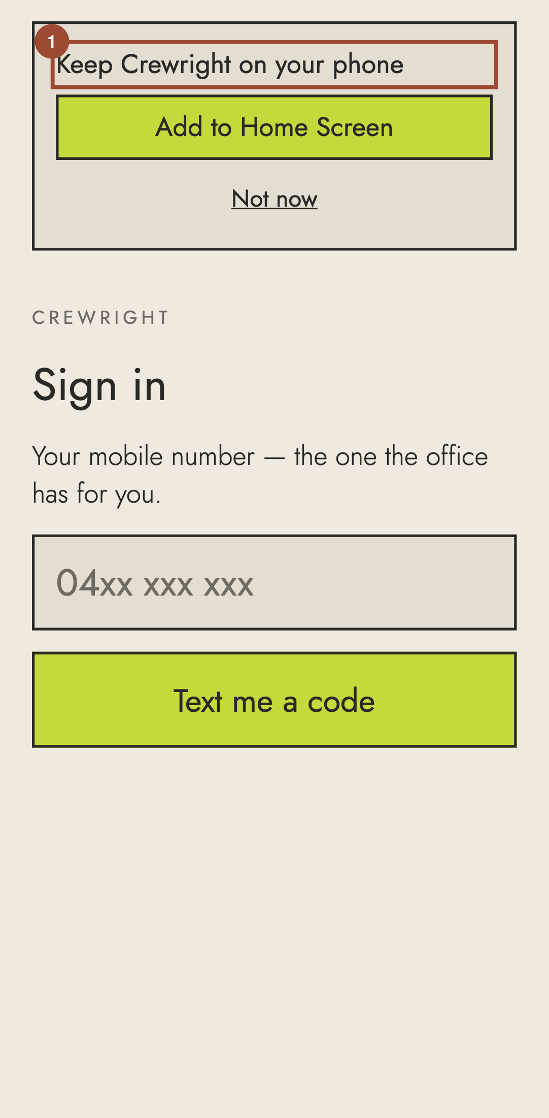 Step 1: The first time you open it, it shows Keep Crewright on your phone.