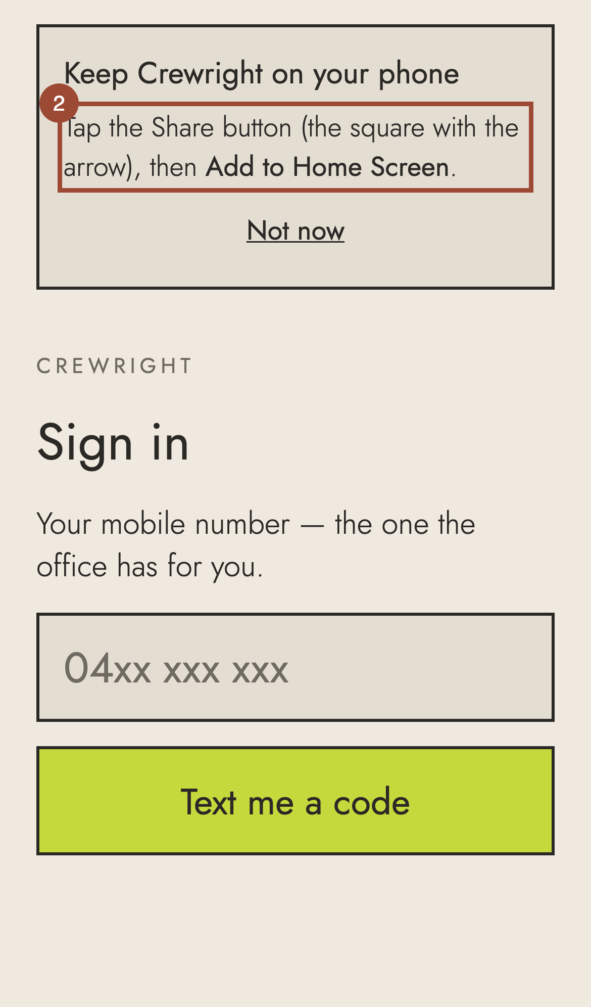 Step 2: Tap Safari's Share button (the square with the arrow, at the bottom of the screen), then Add to Home Screen, then Add.