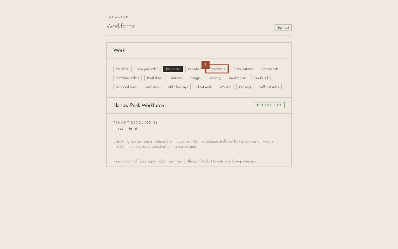 Step 1: On the home page, open Timesheets. Every day waiting on a decision is listed.