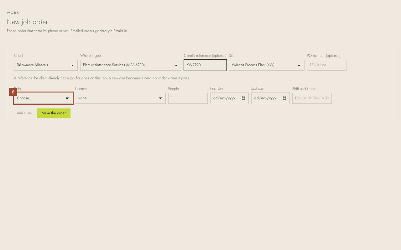 Step 6: For each line: the Role…