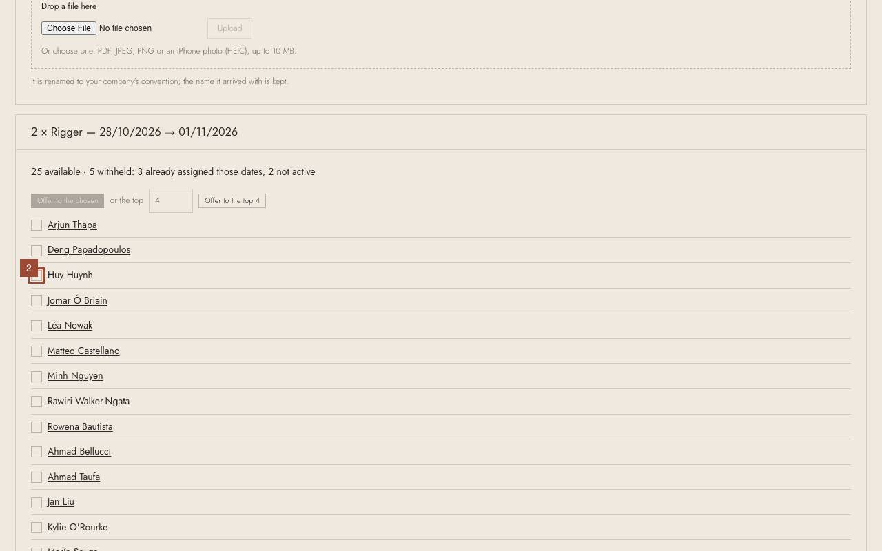 Step 2: Tick the people to offer it to: here, Huy Huynh…