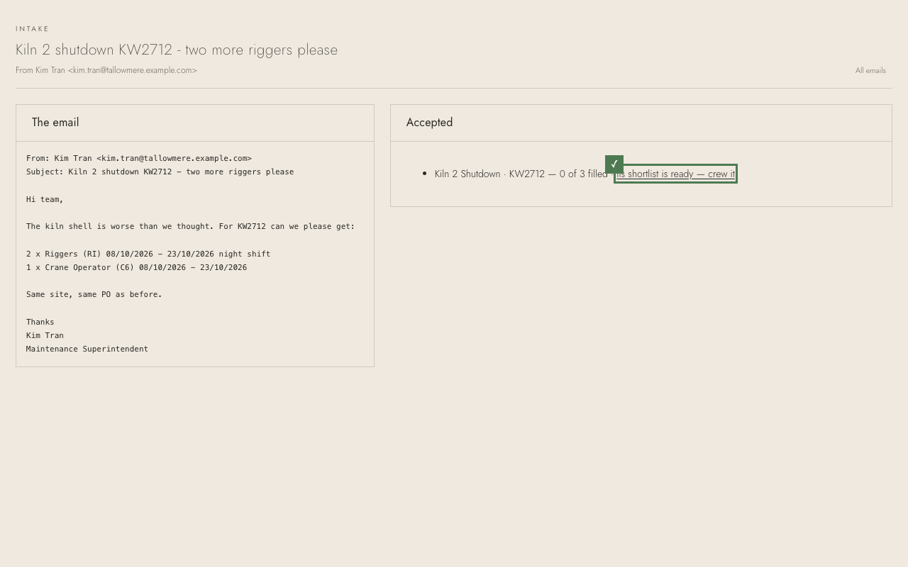 Step 8: Done. The order is made, and its shortlist is ready to offer the work.
