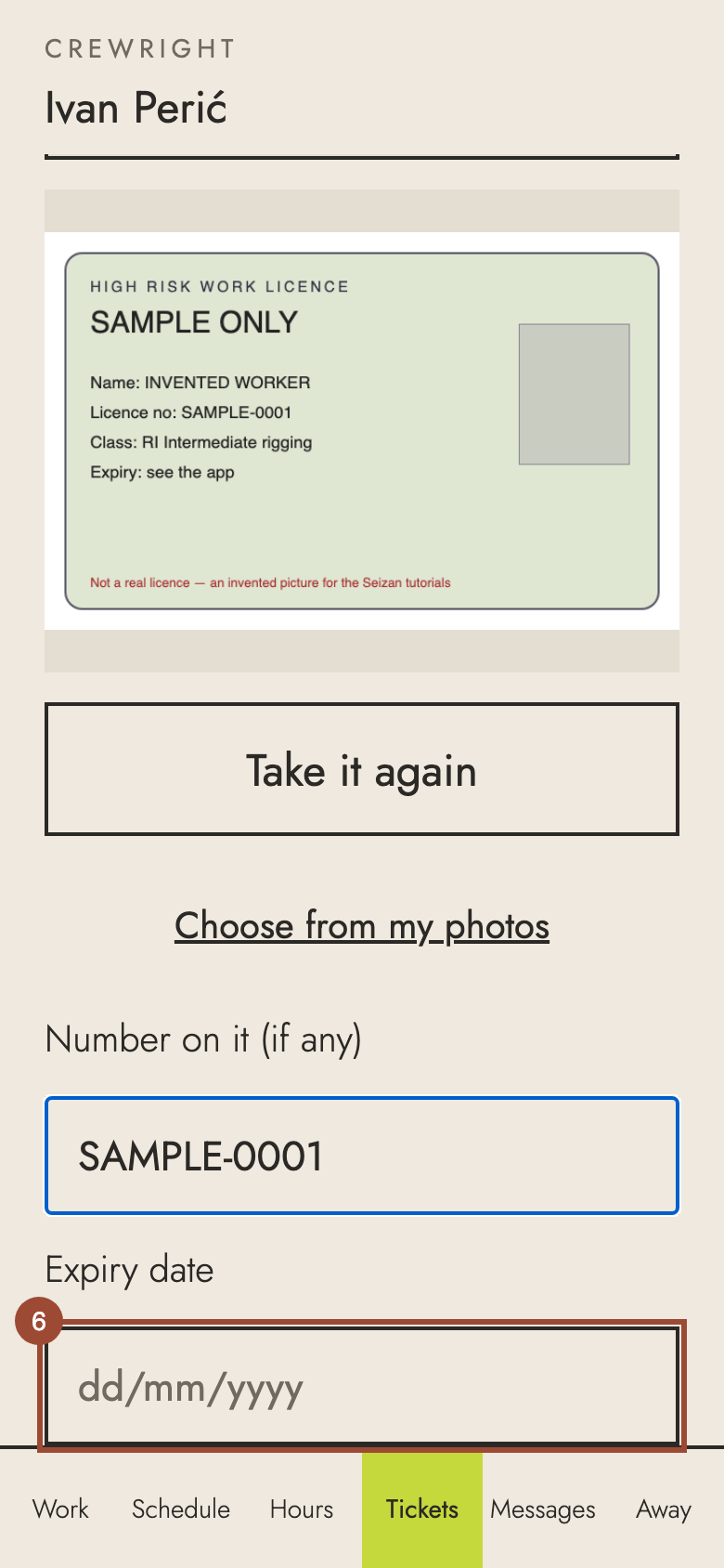 Step 6: Type its expiry date, day/month/year.